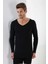 2'li Paket Erkek Badi Uzun Kollu T-Shirt V Yaka Basic %100 Pamuk Ribana Siyah - M 3