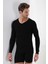 2'li Paket Erkek Badi Uzun Kollu T-Shirt V Yaka Basic %100 Pamuk Ribana Siyah - M 5