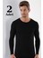 2'li Paket Erkek Badi Uzun Kollu T-Shirt Bisiklet Yaka Basic %100 Pamuk Ribana Siyah - S 1