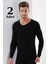 2'li Paket Erkek Badi Uzun Kollu T-Shirt V Yaka Basic %100 Pamuk Ribana Siyah - Xl 1