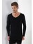 2'li Paket Erkek Badi Uzun Kollu T-Shirt V Yaka Basic %100 Pamuk Ribana Siyah - Xl 3