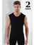 Erkek Tişört V Yaka Sıfır Kol Kolsuz Atlet Body 2'li %100 Pamuk Siyah - Xl 1