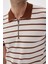 Lımıted Erkek Çizgili Polo Yaka Rayon Triko Tişört Kiremit 4