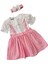 Kalp Baskılı Müslin Kız Çocuk Elnise ve bandana - Pembe 3