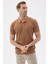 Erkek Polo Yaka Jakarlı Triko T-Shirt Camel 1