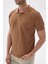 Erkek Polo Yaka Jakarlı Triko T-Shirt Camel 3