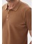 Erkek Polo Yaka Jakarlı Triko T-Shirt Camel 4