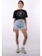 Juice Oversize Kadın Crop T-Shirt Siyah 1