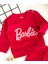 Neşeli Bebekler Barbie Baskılı Desen Parlak Gri Çizgili Iki Iplik Penye Kumaş Takım Fuşya 2