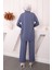 İndigo Kolyeli Çizgili Tunik Pantolon Takım 5