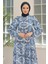 Belden Kuşaklı Desenli Elbise Indigo 24YT947 2