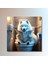 Tekli Kare Kanvas Banyo Tablosu Gazete Okuyan Samoyed Köpek 3
