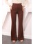 Kahverengi Yüksek Bel Çimalı İspanyol Pantolon 1