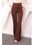 Kahverengi Yüksek Bel Çimalı İspanyol Pantolon 3