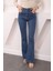 Lacivert Yüksek Bel İspanyol Paça Jeans Pantolon 1