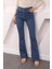 Lacivert Yüksek Bel İspanyol Paça Jeans Pantolon 2
