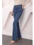 Lacivert Yüksek Bel İspanyol Paça Jeans Pantolon 3