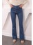 Lacivert Yüksek Bel İspanyol Paça Jeans Pantolon 4
