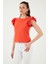 Pamuklu Kolları Fırfırlı Slim Fit Bisiklet Yaka T Shirt Kadın T Shirt 5864500 4