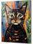 Renkli̇ Desen Kedi̇ Di̇key Cam Tablo 2