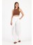 Kadın Belted Pantolon Geniş Paça Klasik Stil Polyester Beyaz 4