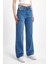 Kadın Wide Leg Denim Pantolon 2 Desenli Bej Günlük Stil Boru Paça 4