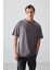 Koyu Gri Pamuklu Kalın Yumuşak Dokulu Oversize Fit Basic Erkek T-Shirt - 88377 1