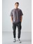 Koyu Gri Pamuklu Kalın Yumuşak Dokulu Oversize Fit Basic Erkek T-Shirt - 88377 2