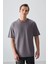 Koyu Gri Pamuklu Kalın Yumuşak Dokulu Oversize Fit Basic Erkek T-Shirt - 88377 3
