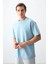 Açık Mavi Pamuklu Kalın Yumuşak Dokulu Oversize Fit Basic Erkek T-Shirt - 88378 1