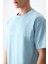 Açık Mavi Pamuklu Kalın Yumuşak Dokulu Oversize Fit Basic Erkek T-Shirt - 88378 4