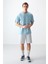 Açık Mavi Pamuklu Kalın Yumuşak Dokulu Oversize Fit Basic Erkek T-Shirt - 88378 5