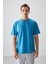 Petrol Mavi Pamuklu Kalın Yumuşak Dokulu Oversize Fit Basic Erkek T-Shirt - 88378 1