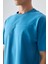 Petrol Mavi Pamuklu Kalın Yumuşak Dokulu Oversize Fit Basic Erkek T-Shirt - 88378 3