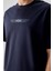 Lacivert Pamuklu Kalın Yumuşak Dokulu Oversize Fit Baskılı Erkek T-Shirt - 88374 3