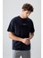 Lacivert Pamuklu Kalın Yumuşak Dokulu Oversize Fit Baskılı Erkek T-Shirt - 88374 4