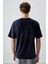 Lacivert Pamuklu Kalın Yumuşak Dokulu Oversize Fit Baskılı Erkek T-Shirt - 88374 5