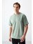 Açık Yeşil Pamuklu Kalın Yumuşak Dokulu Oversize Fit Basic Erkek T-Shirt - 88378 2
