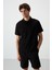 Siyah Pamuklu Kalın Yumuşak Dokulu Polo Yaka Oversize Fit Basic Erkek T- Shirt - 88381 1