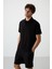 Siyah Pamuklu Kalın Yumuşak Dokulu Polo Yaka Oversize Fit Basic Erkek T- Shirt - 88381 4