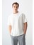 Ekru Pamuklu Kalın Yumuşak Dokulu Oversize Fit Basic Erkek T-Shirt - 88377 1
