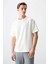 Ekru Pamuklu Kalın Yumuşak Dokulu Oversize Fit Basic Erkek T-Shirt - 88377 3
