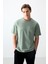 Açık Yeşil Pamuklu Kalın Yumuşak Dokulu Oversize Fit Basic Erkek T-Shirt - 88378 1