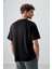 Siyah Pamuklu Kalın Yumuşak Dokulu Oversize Fit Baskılı Erkek T-Shirt - 88375 5