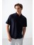 Lacivert Pamuklu Kalın Yumuşak Dokulu Polo Yaka Oversize Fit Basic Erkek T- Shirt - 88382 2