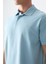 Açık Mavi Pamuklu Kalın Yumuşak Dokulu Polo Yaka Oversize Fit Basic Erkek T- Shirt - 88381 2