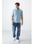 Açık Mavi Pamuklu Kalın Yumuşak Dokulu Polo Yaka Oversize Fit Basic Erkek T- Shirt - 88381 5