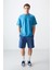 Petrol Mavi Pamuklu Kalın Yumuşak Dokulu Oversize Fit Baskılı Erkek T-Shirt - 88375 2