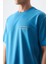 Petrol Mavi Pamuklu Kalın Yumuşak Dokulu Oversize Fit Baskılı Erkek T-Shirt - 88375 3
