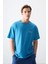 Petrol Mavi Pamuklu Kalın Yumuşak Dokulu Oversize Fit Baskılı Erkek T-Shirt - 88375 5